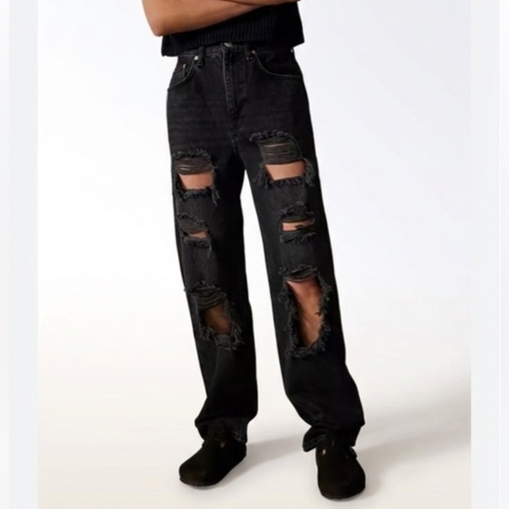 Urban Outfitters BGD Black Highrise Baggy Jeans Size 29 Distressed Cotton
